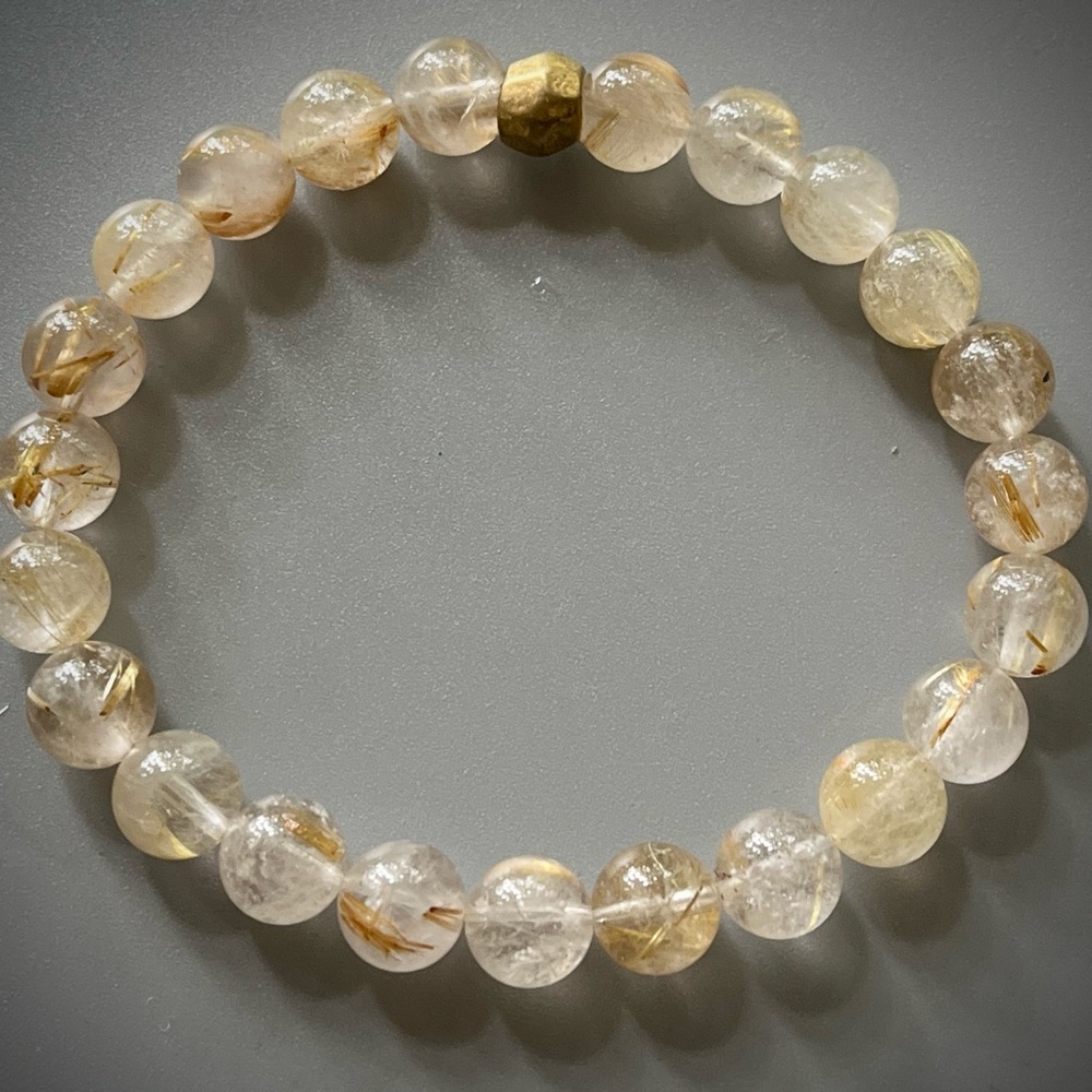 Golden Rutilated Quartz Handcrafted Bead Bracelet - Picture 4 of 5